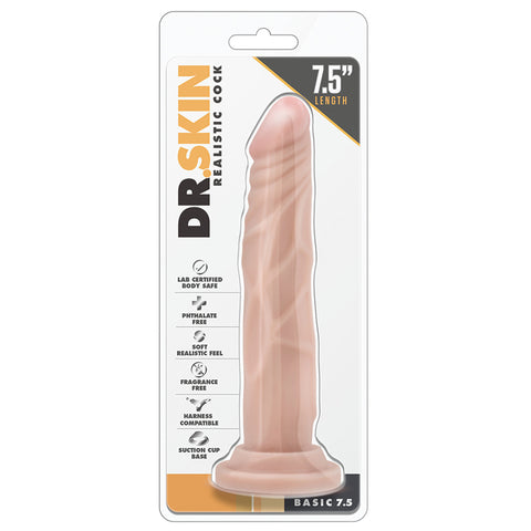 Basic 7.5 Inch Dildo Dong Suction Cup Beige Harness Compatible