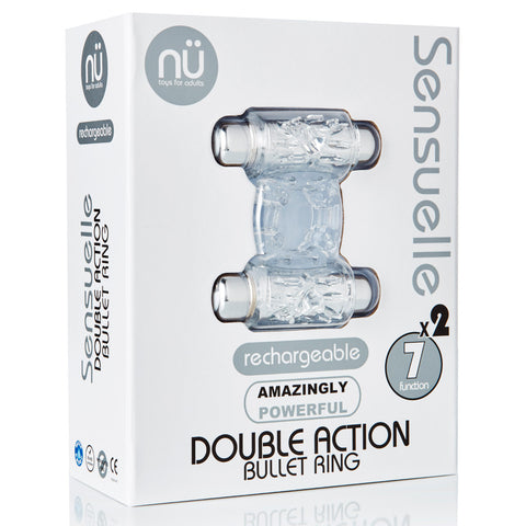 Sensuelle Double Action 7+2 Function Cock Ring Bullet Vibrator - Clear