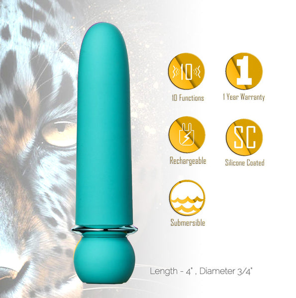 Maia Jaguar Powerful Rechargeable Super-Charged Bullet Vibrator, 10 Vibration Functions, 4 Inches Long