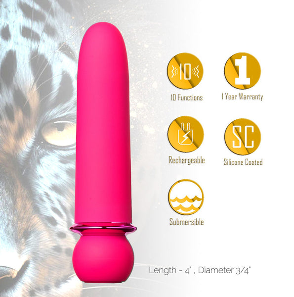 Maia Jaguar Powerful Rechargeable Super-Charged Bullet Vibrator, 10 Vibration Functions, 4 Inches Long