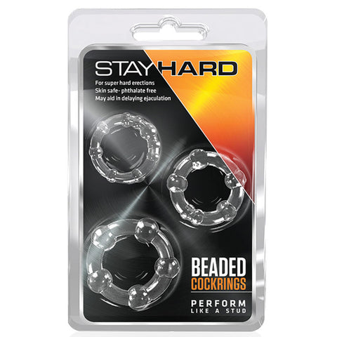 Stay Hard Beaded Penis Cock Rings - Clear (3-Piece)