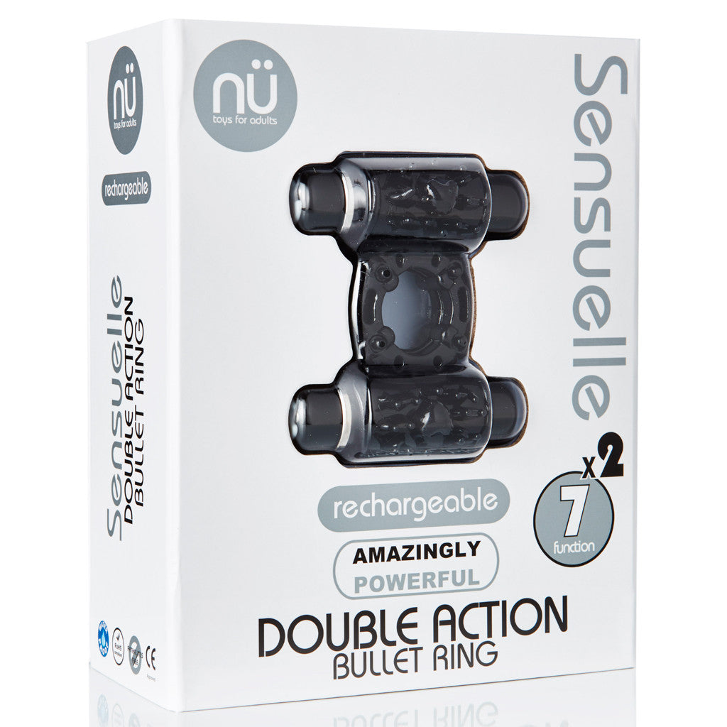 Sensuelle Double Action 7+2 Function Cock Ring Bullet Vibrator - Black Sensuelle Double Action 7+2 Function Cock Ring Bullet Vibrator - Black