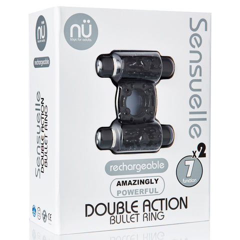 Sensuelle Double Action 7+2 Function Cock Ring Bullet Vibrator - Black