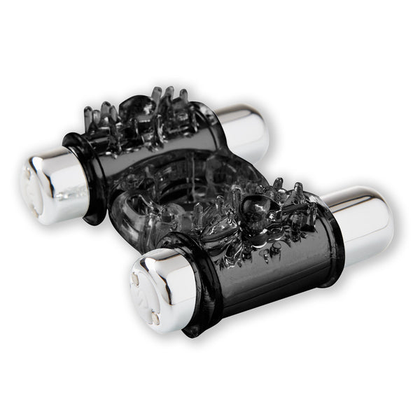 Sensuelle Double Action 7+2 Function Cock Ring Bullet Vibrator - Black