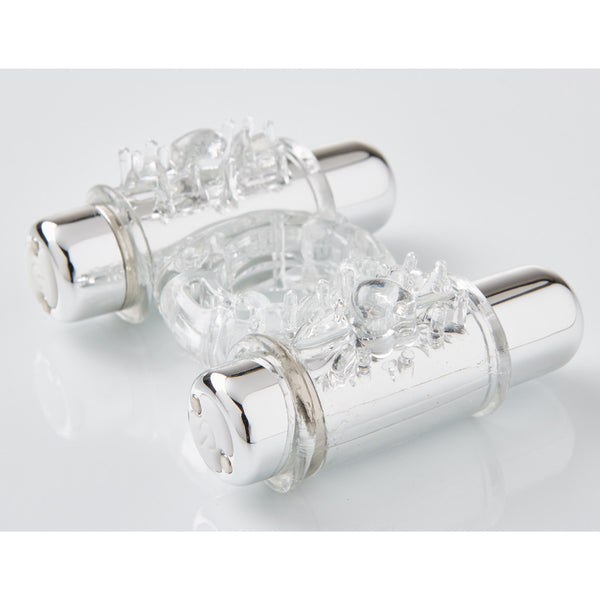 Sensuelle Double Action 7+2 Function Cock Ring Bullet Vibrator - Clear