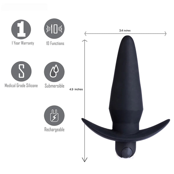 CODY USB Rechargeable Silicone 10-Function Vibrating Anal Plug Bullet Vibrator
