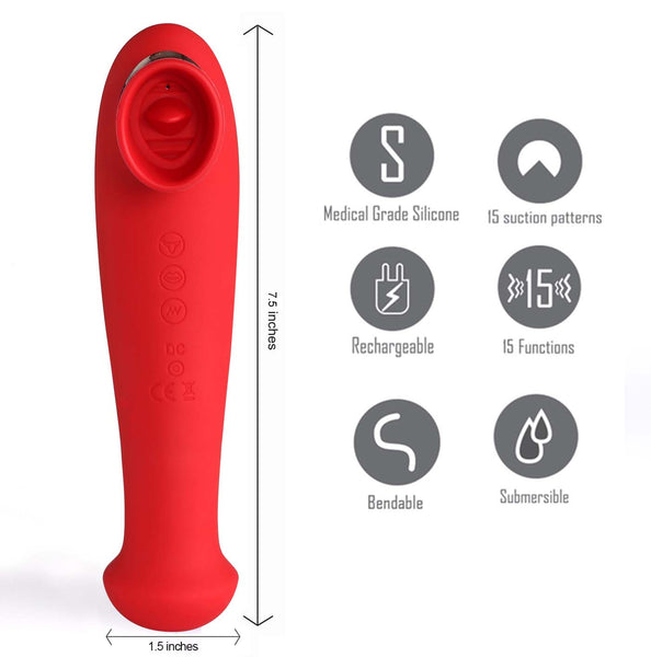 DESTINY 15-Function Rechargeable Suction + Vibration + 3 Motors Red