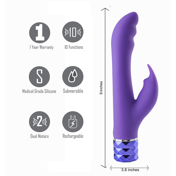 HAILEY Crystal Gems USB Rechargeable Silicone 10-Function G-Spot Vibrator Purple*