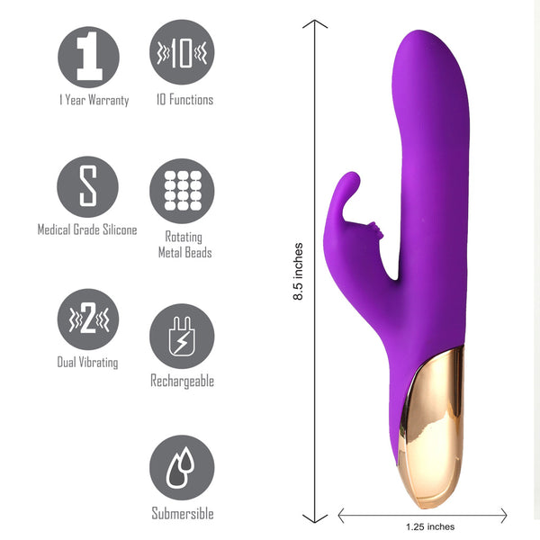 Maia Toys Karlin USB Rechargeable 10/4 Function Rabbit Vibrator PURPLE