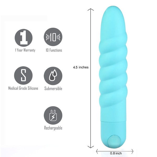MAIA TOYS LOLA USB Rechargeable Silicone 10-Function Vibrating Twisty Bullet Blue