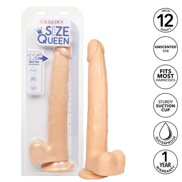 Size Queen 12 Inch Realistic Suction Cup Dildo Dong IVORY by Cal Exotics