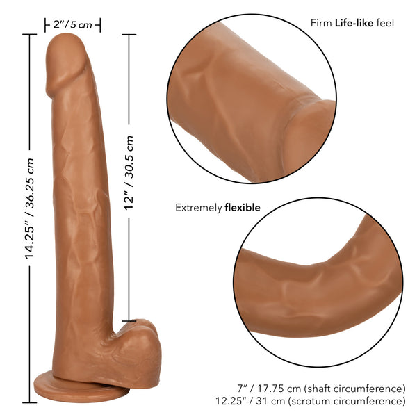 Size Queen 12 Inch Realistic Suction Cup Dildo Dong BROWN by Cal Exotics