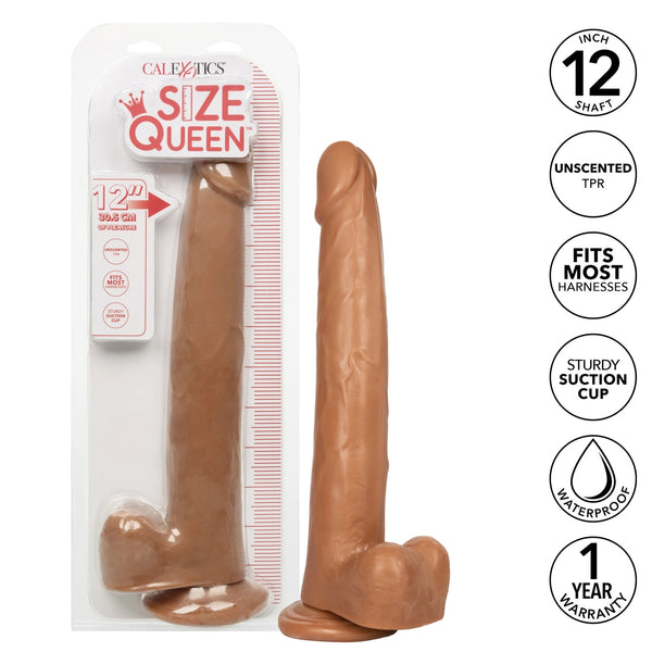 Size Queen 12 Inch Realistic Suction Cup Dildo Dong BROWN by Cal Exotics
