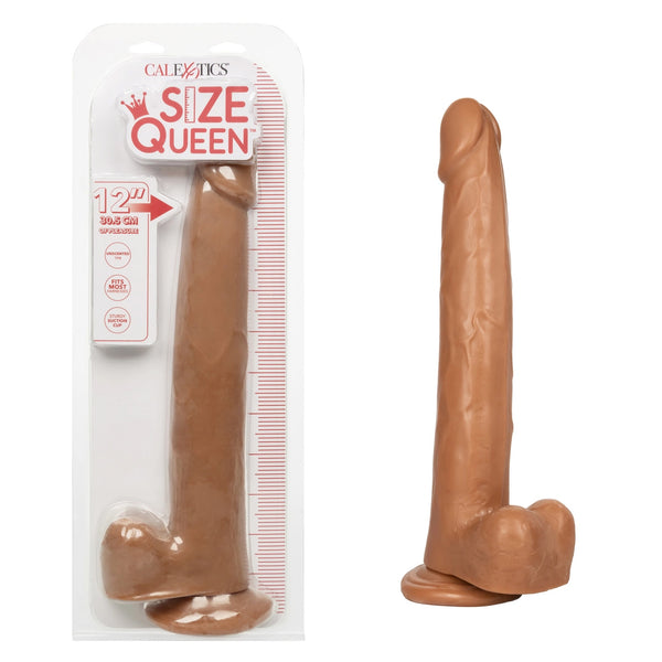 Size Queen 12 Inch Realistic Suction Cup Dildo Dong BROWN by Cal Exotics