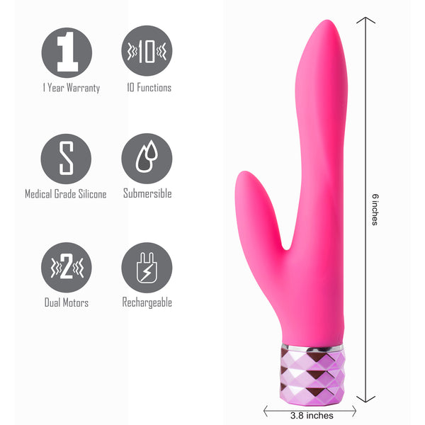VICTORIA Crystal Gems USB Rechargeable Silicone 10-Function Dual Vibrator Pink