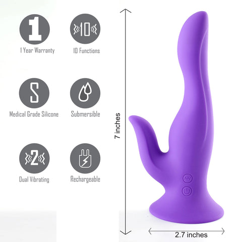 VIVIAN USB Rechargeable Dual Vibrating Dong 10 Functions - NEON PURPLE